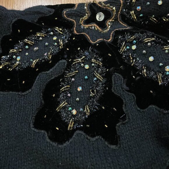 Vintage Made in Italy Wool Cardigan with Animal Print Accents Black - Picture 9 of 16